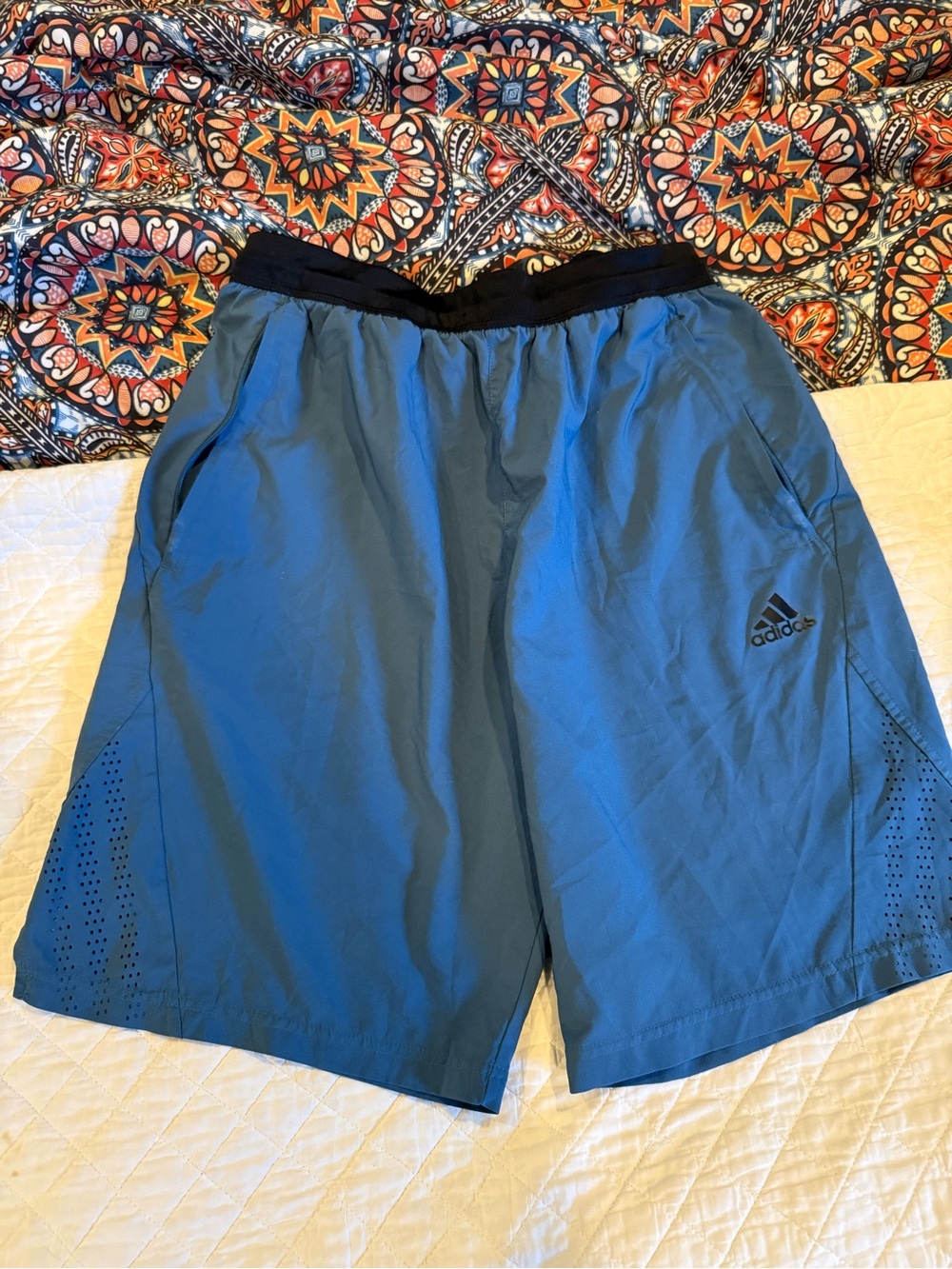adidas Men's Teal Athletic Performance Shorts with Black Waistband